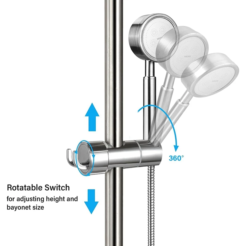 Hand Shower Holder Adjustable Shower Holder 360° Rotatable Shower Holder With 2 Hooks For Bathroom