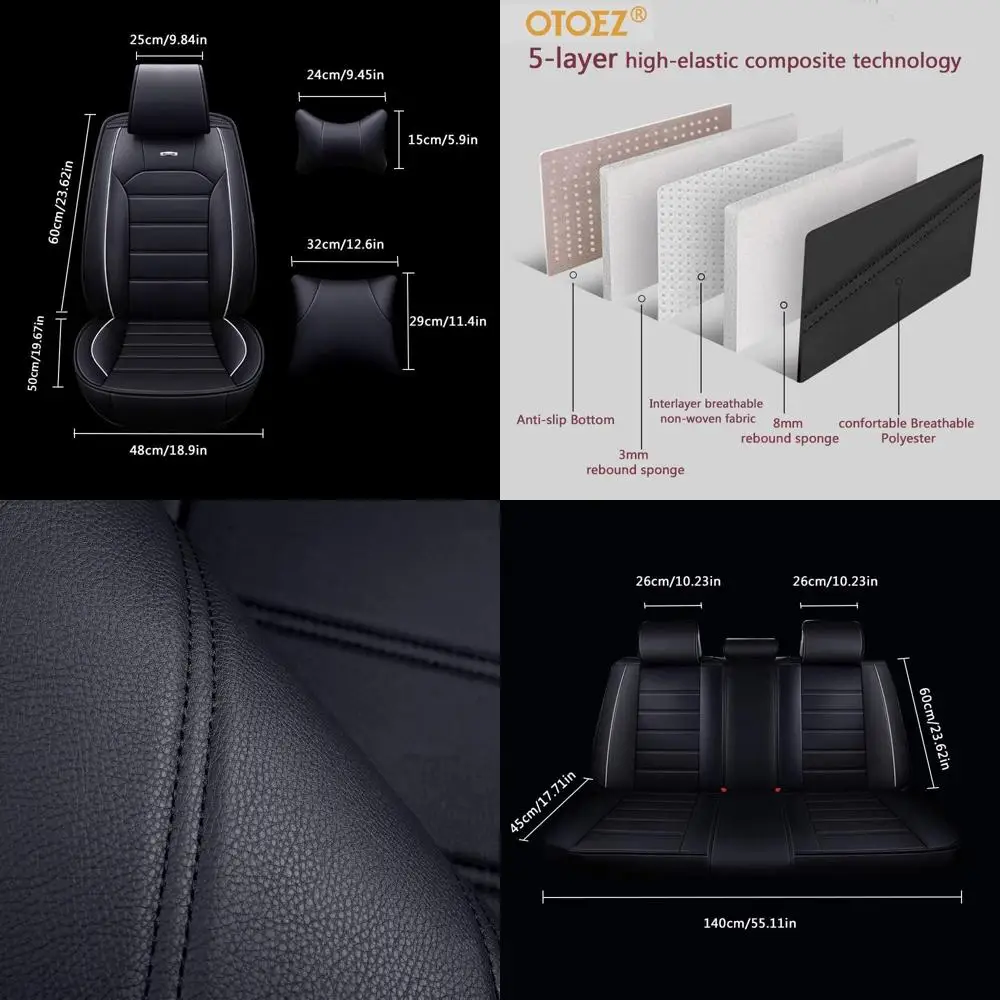 

Universal Waterproof Faux Leather Seat Covers for Cars, 5-Seat Set, Suitable for Sedans, Trucks, SUVs, Black