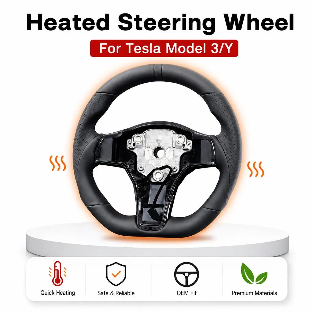 Heated Steering Wheel For Tesla Model 3 2017-2023 and Model Y 2020-2024 Microfiber PU Synthetic Leather Sport Steering Wheel Accessories