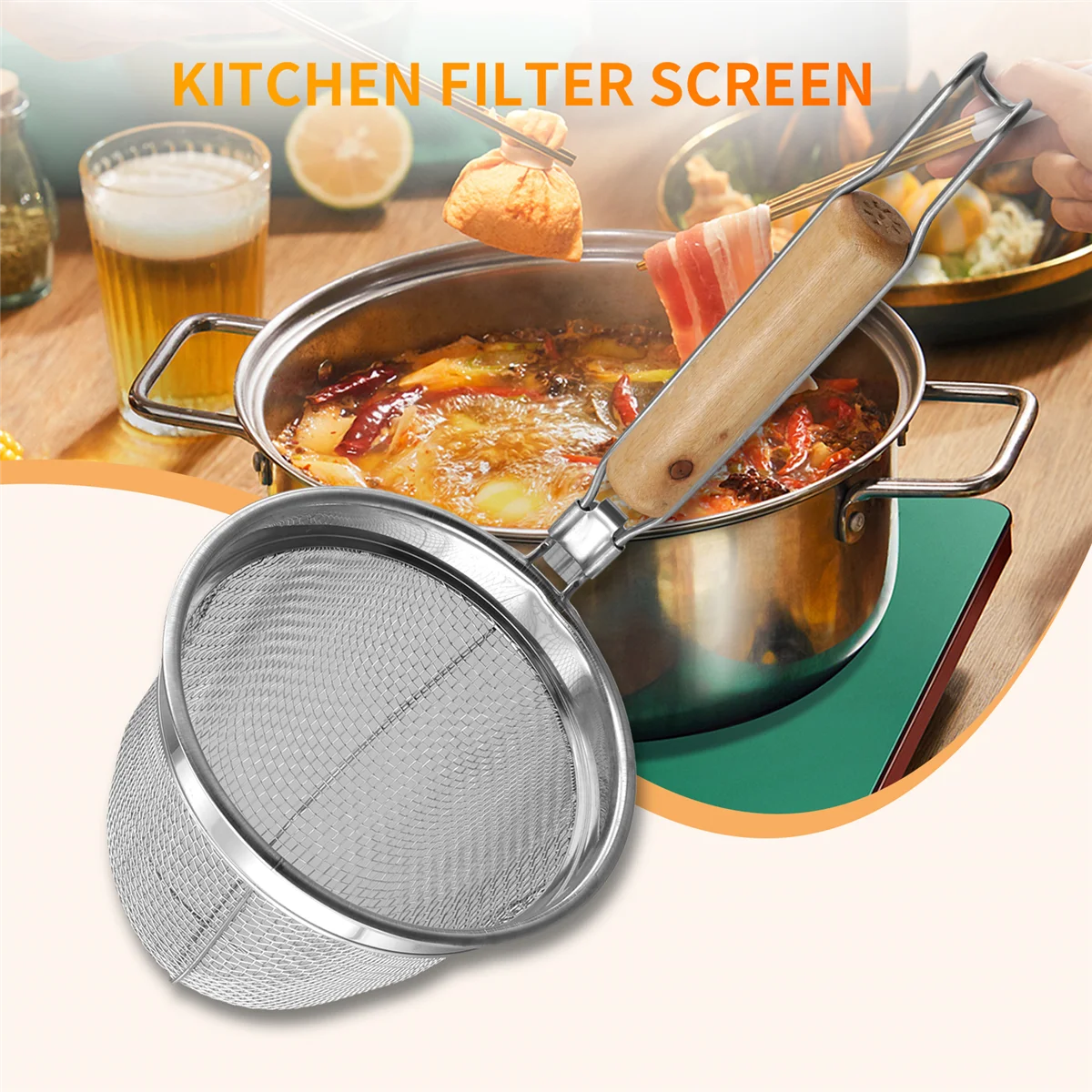A013 coador de macarrão de aço inoxidável cesta de macarrão multifuncional servindo cesta escorredor de cozinha utensílio de cozinha