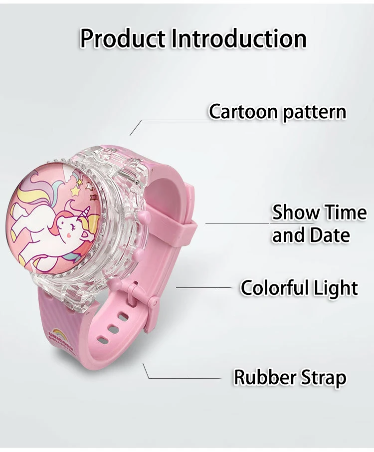 ساعات جيروسكوبية مبتكرة على شكل وحيد القرن للأطفال للفتيات والطلاب، ساعة مضيئة، شاشة إلكترونية خفيفة ملونة، هدايا العيد