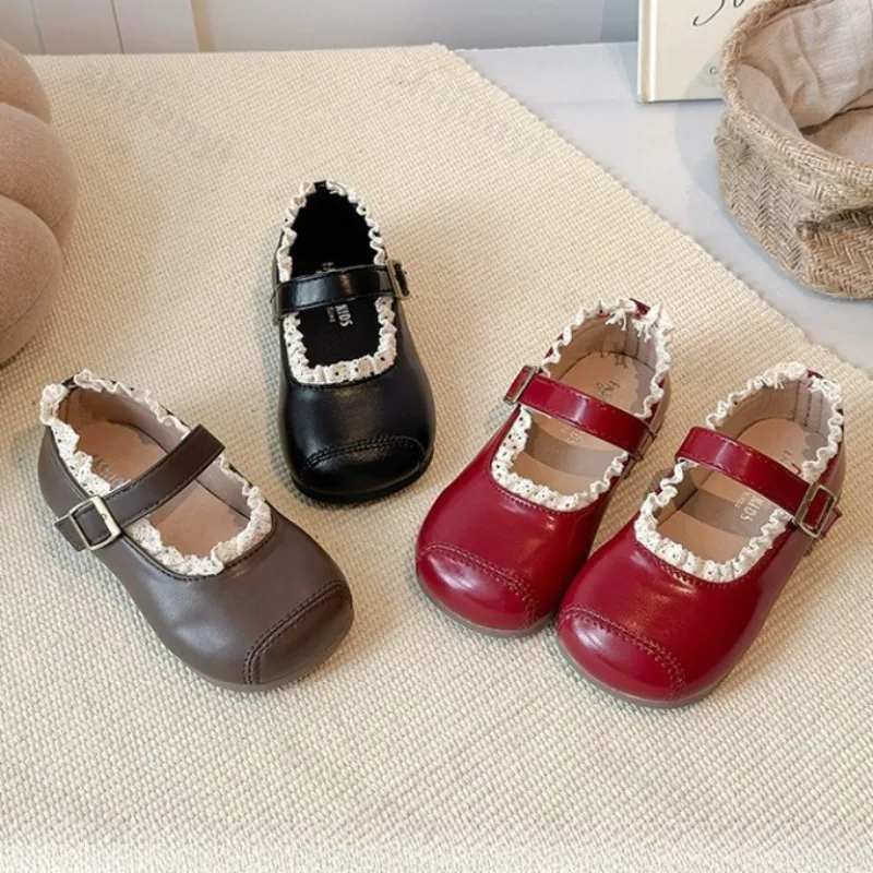 

2025 Autumn New Children's Lace Design Shallow Mouth Single Shoes Girls' Fashion Versatile Soft Soled Comfortable Princess Shoes