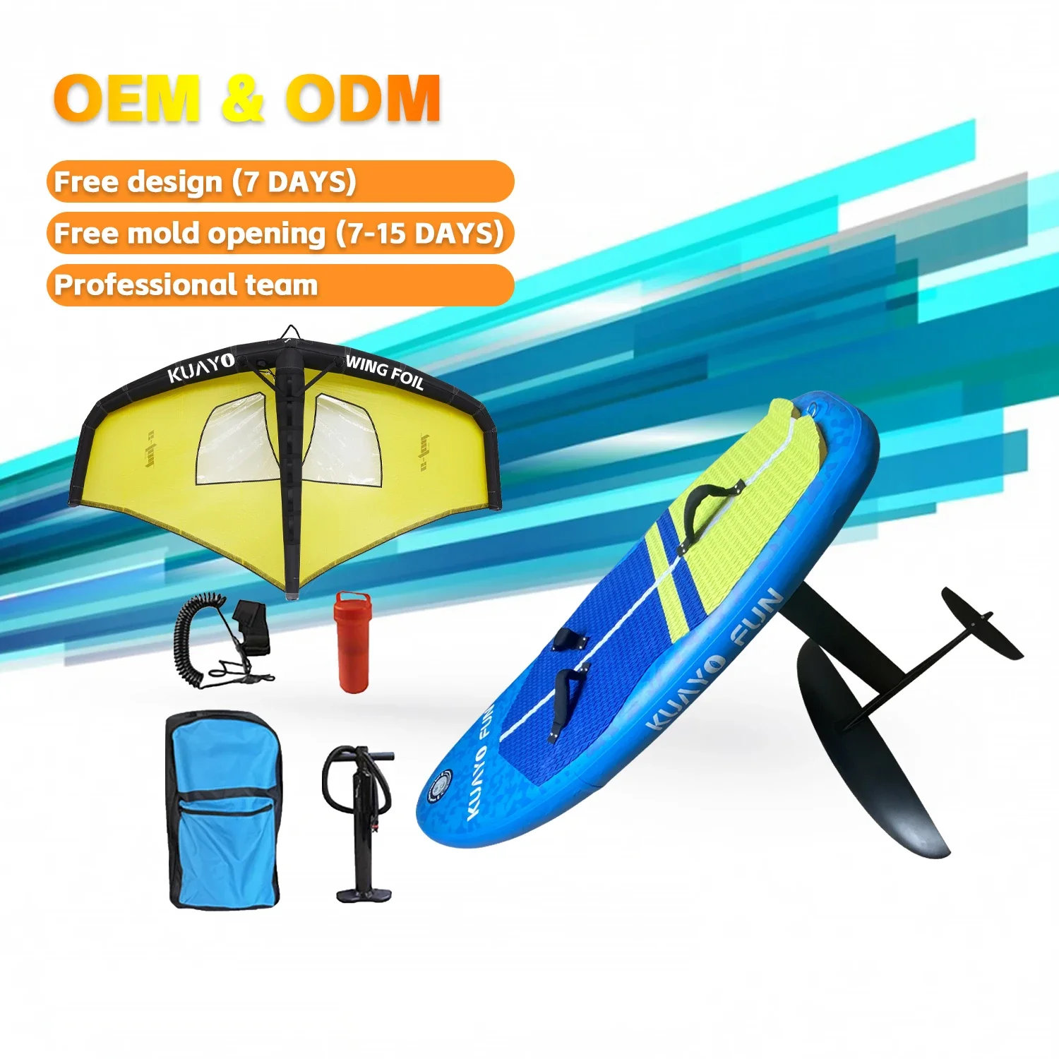 

OEM Price KUAYO FUN Surf Boards PVC 110L 140L Hydrofoil Surfboard Carbon Fiber Inflatable Wing Foil Water Surfing Kitesurfing