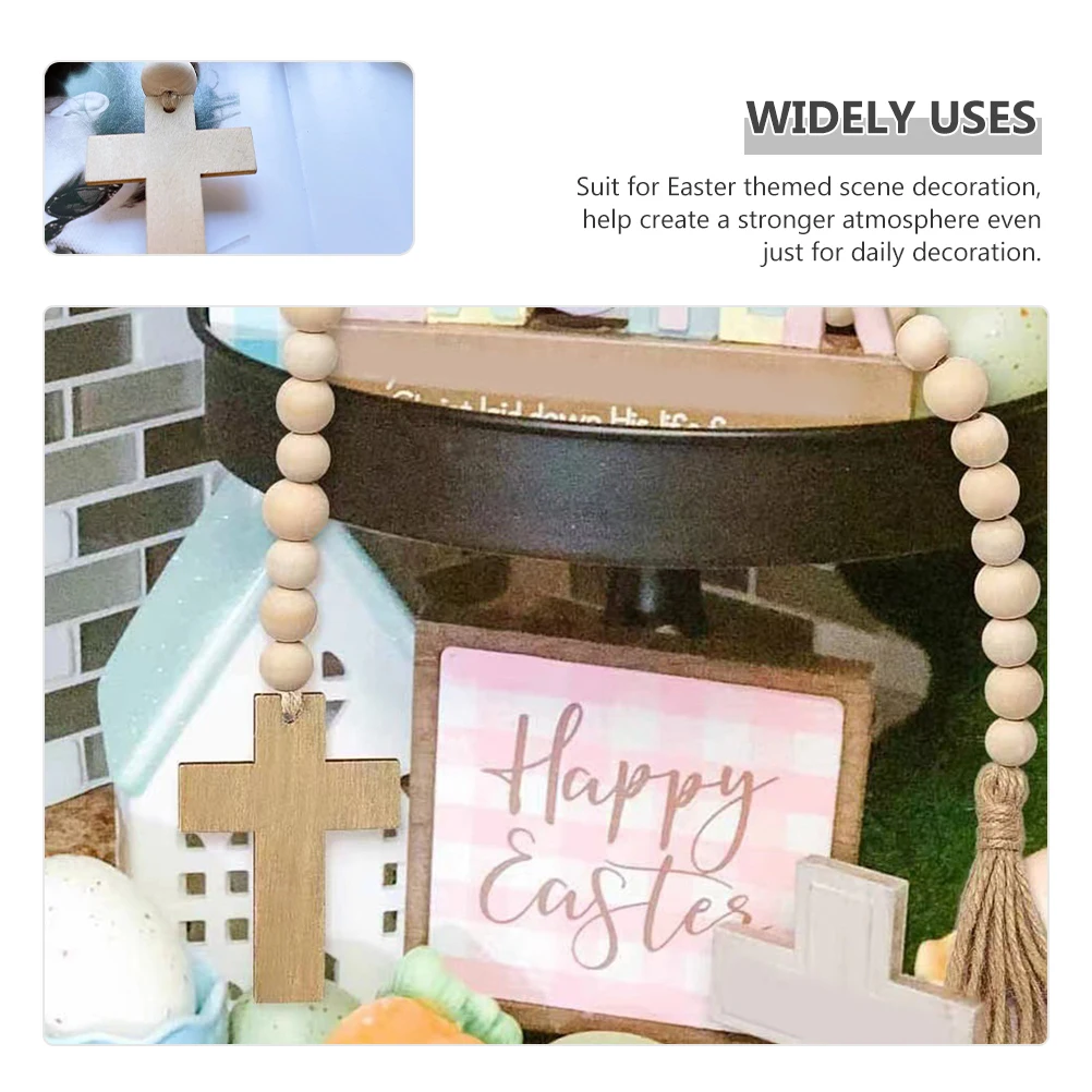 

Decorations Easter Wooden Bead String Beads Tassel Hanging Rustic Pendants The Cross Beaded Rope Wall