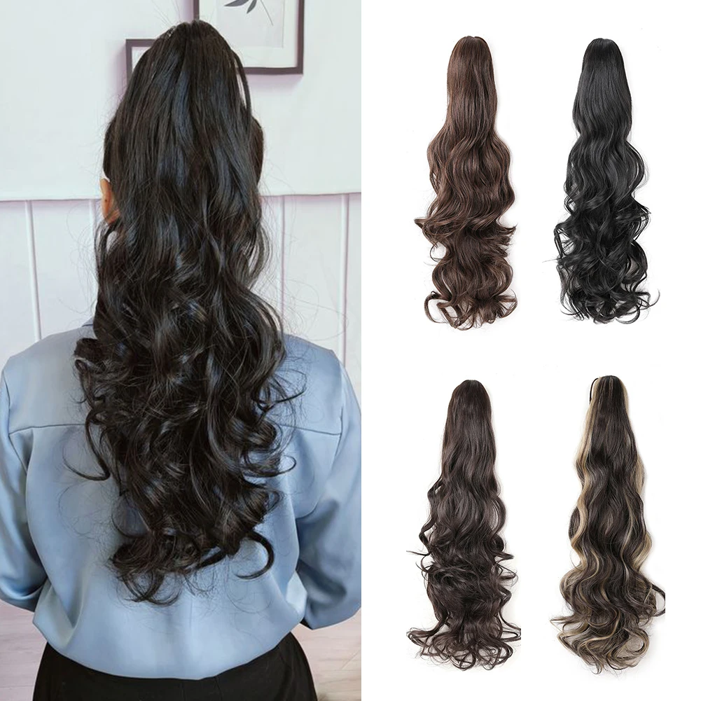 Cola de Caballo con Clip de garra para mujer, extensión sintética, larga y rizada, ondulada, suave, Natural, 18 pulgadas, uso diario