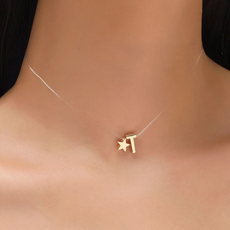 

Star Letters Invisible Fishing Line Necklace Ins Style Personality Affordable Luxury Creative Simple English Letter Collarbone N