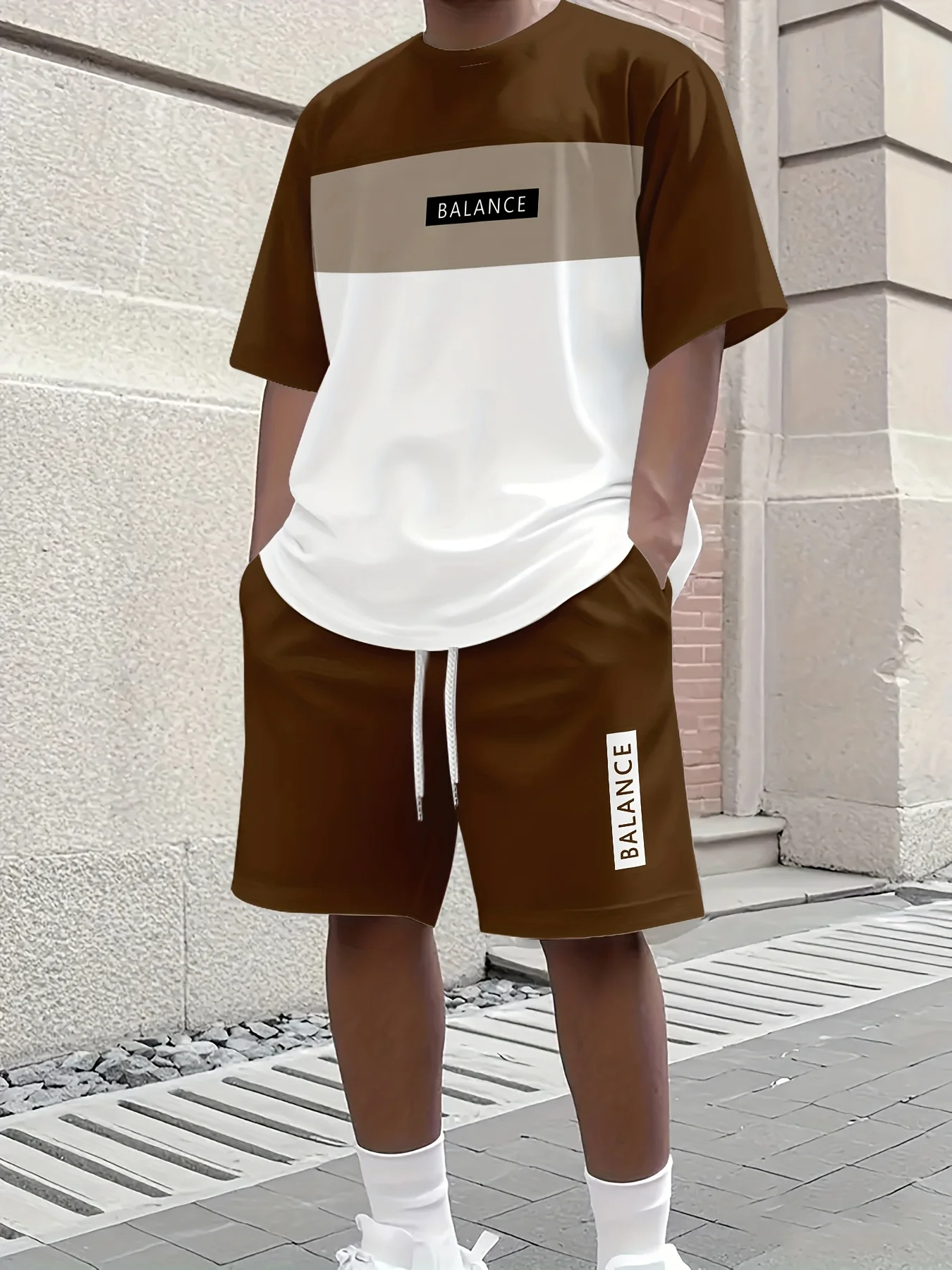 Summer Men's Round Neck Fashionable Casual Short Sleeved Shorts 3D Printed Set