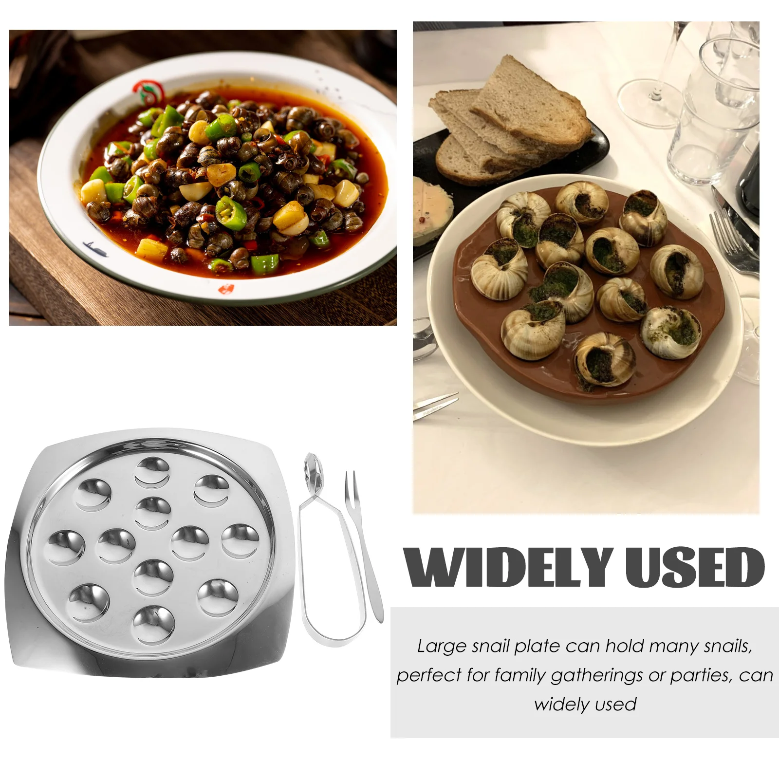 

Stainless Steel Snail Dish Set 12 Head Square Plate 202 Fork Baking Pan Home Restaurant Party High Temperature