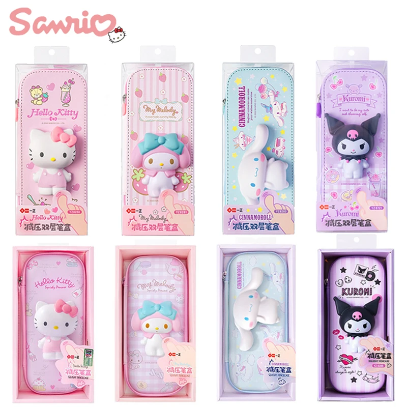 Sanrio Pencil Case Kawaii Hello Kitty Cinnamoroll Melody PU Large Capacity Pencils Bag Pouch Pen Case School Supplies Stationery