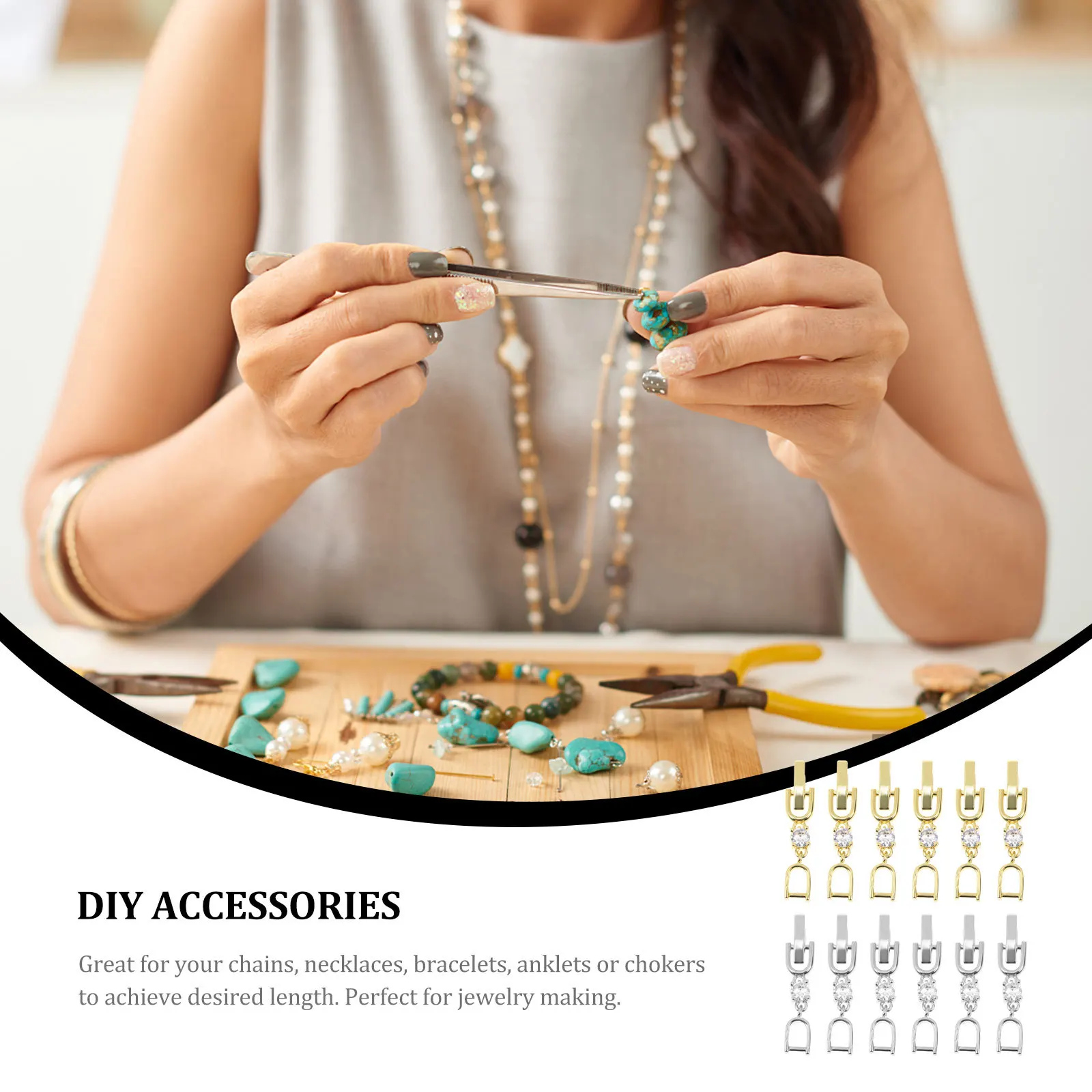 

12Pcs Alloy Rhinestone Jewelry Buckles Extension Chains for Bracelets Necklaces Waist Chain Fittings DIY Decoration Extenders