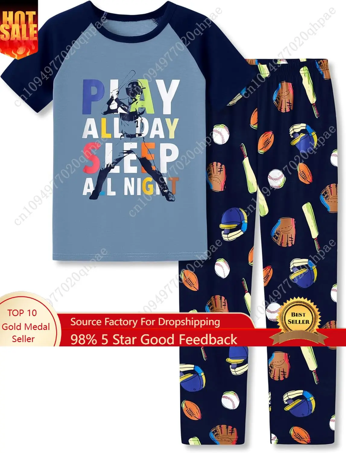 

Tebbis Pajamas For Boys Fun Baseball Navy Blue Short Sleeves & Pants 2-Piece PJs Set Kid Comfy Sleepwear Size 6-18