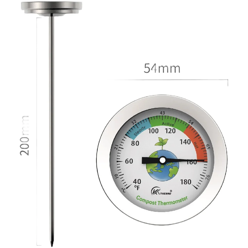 Garden Temperature Gauge Soil Thermometer 304 Stainless Steel Probe Color-coded Zones Outdoor Gardening Thermometer Tool