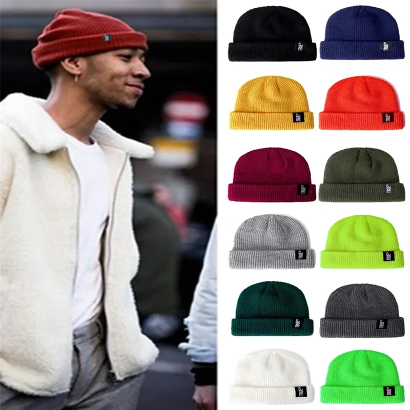 Gorąca wyprzedaż Codzienna krótka czapka beanie Unisex Sailor Style Winter Hat Mężczyźni Kobiety Żebrowana dzianinowa czapka melonowa True Letter Baggy Skull Hat