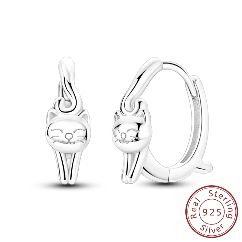 

Original 925 Sterling Silver Earrings Cat Vegetarian Silver Hoop Earrings for Girls Women Female Party Fine Earring Jewelry
