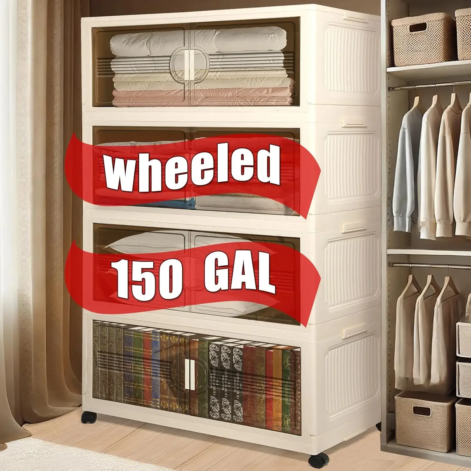 

Большие контейнеры для хранения 150GAL/600QT с 2 крышками, штабелируемые складные контейнеры для хранения с 8 колесами и 2 крышками, органайзеры для шкафов