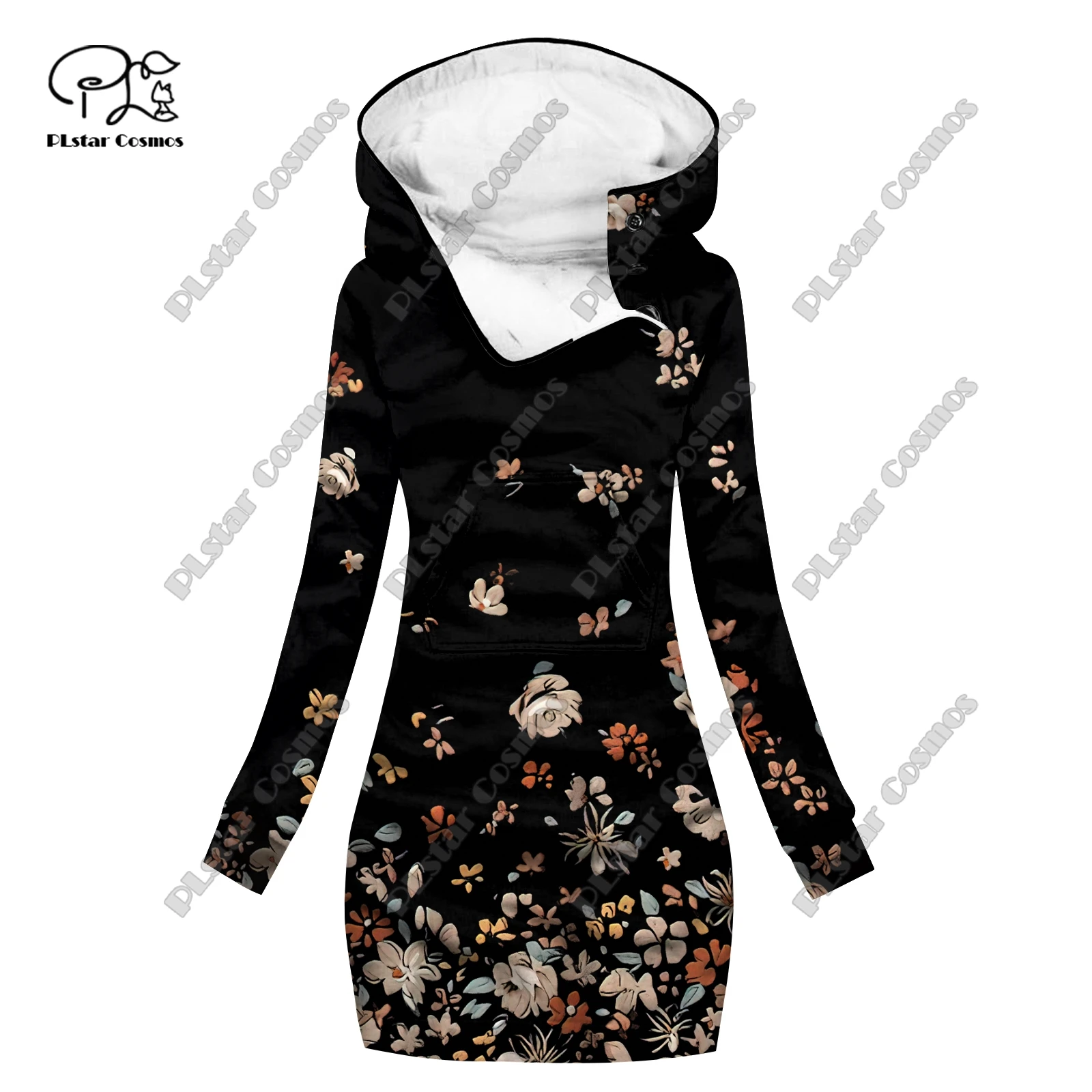 3D printed Christmas series classic floral retro pattern special collar women's long sweatshirt dress casual and warm -2