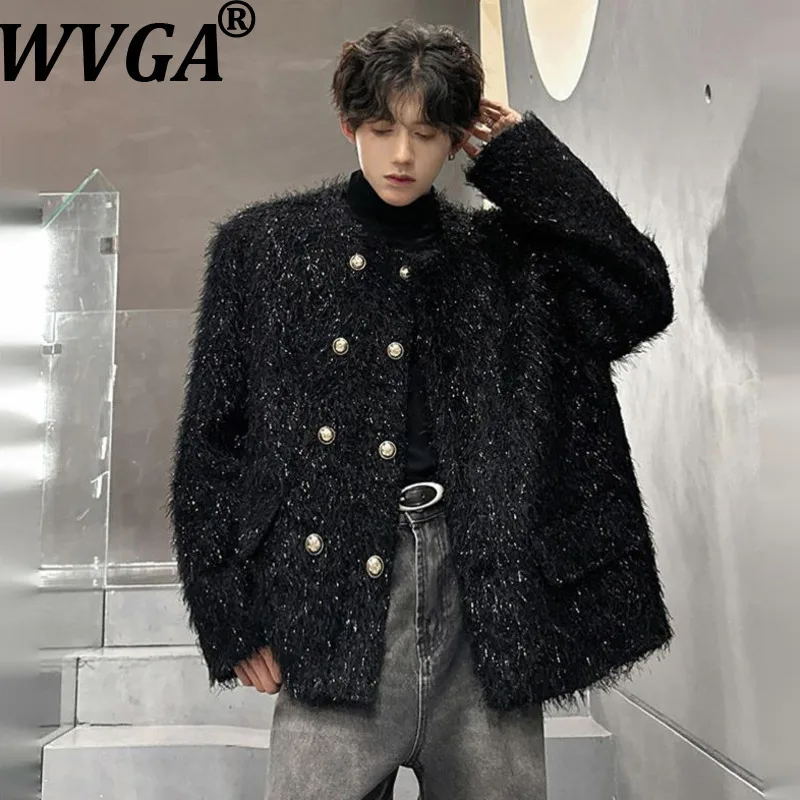 WVGA Autumn Winter New Men Tide Double-Breasted Trendy Long Sleeve Coats Ncihe Chic Casual Korean Style Collarless Jacket W17357