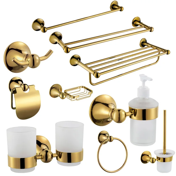 High Quality hotel Luxury 304 Stainless Steel Gold Bathroom Accessories Set