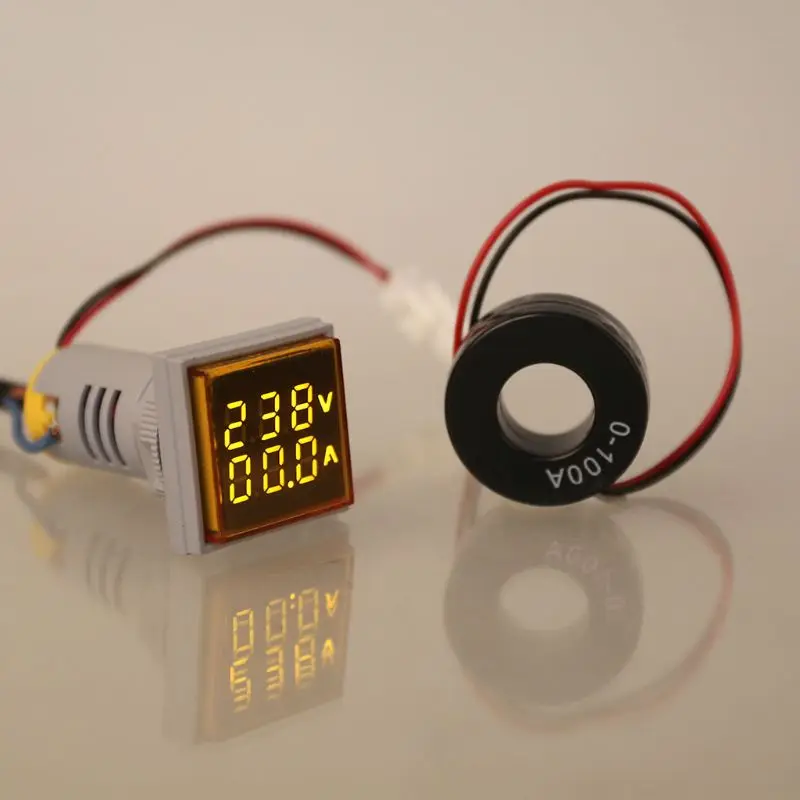 60-500V 0-100A Square LED Digital Dual Display Voltmeter Ammeter Gauge Current Meter 22mm Professional Meter