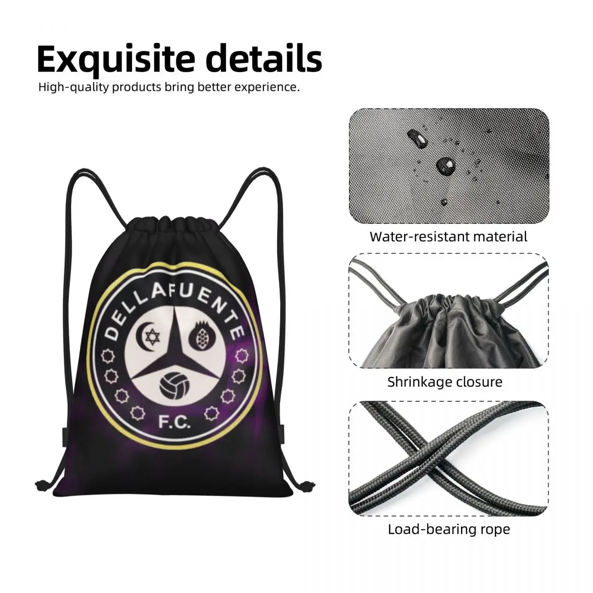 Dellafuente FC Drawstring Mochila para homens e mulheres, Sport Gym Sackpack, Rapper de Rock Espanhol Portátil, Saco de Treino