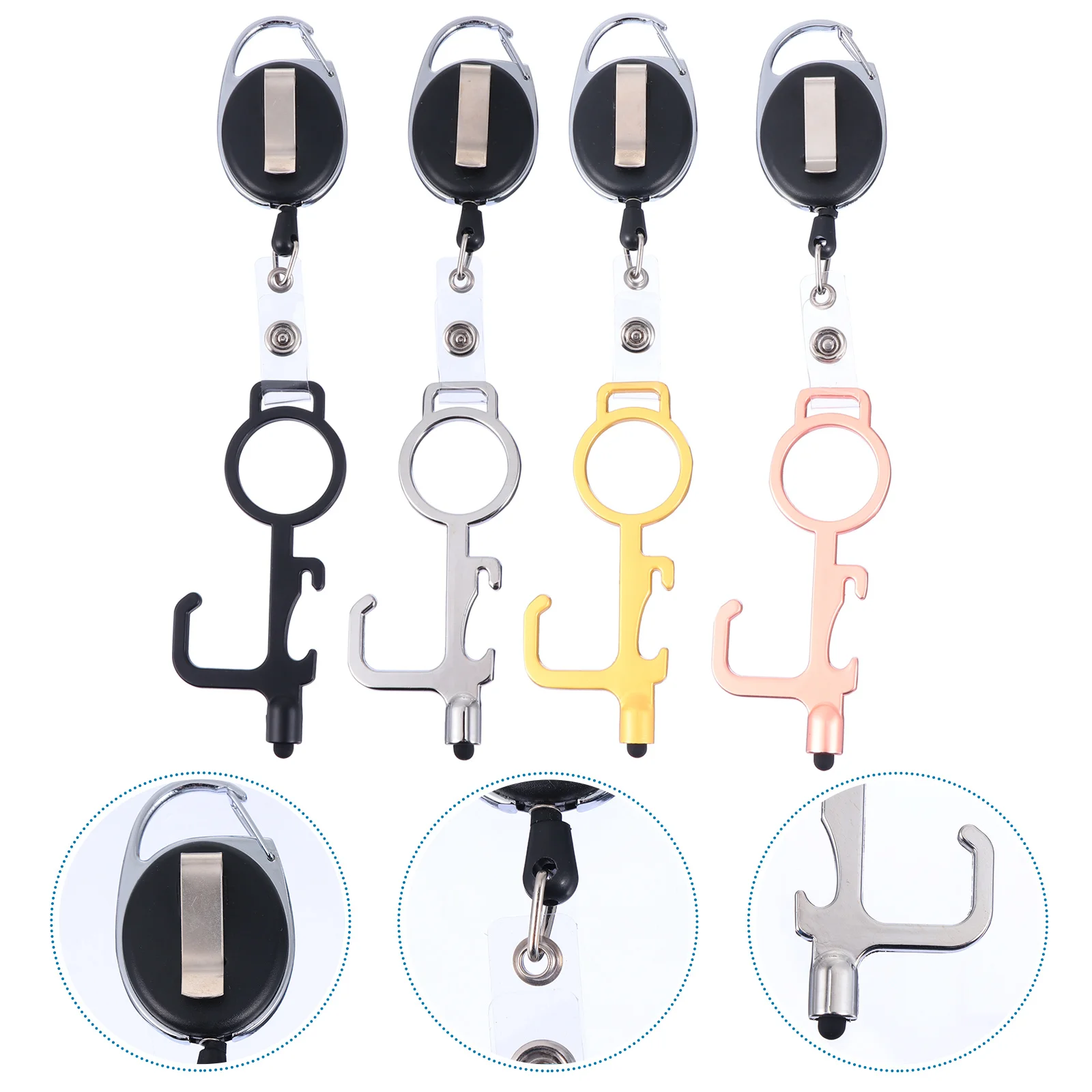 

4 Pcs Touch Screen Silicone Keychain Hand Free Door Opener Kit No Clean Multifunctional Touchless Tool Alloy
