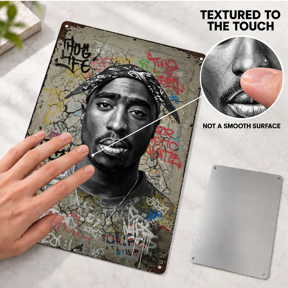 Tupac Shakur Portrait Aluminum Poster Customized Metal Sign Graffiti Illustration Wall Art For Listening Room Music Lover Gift