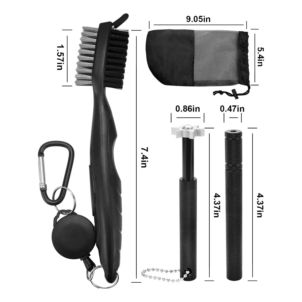 Golf Club Cleaner Kit, Retractable Golf Brush and 2 Golf Club Groove Sharpener for U & V-Grooves, Golf Club Cleaning Kit