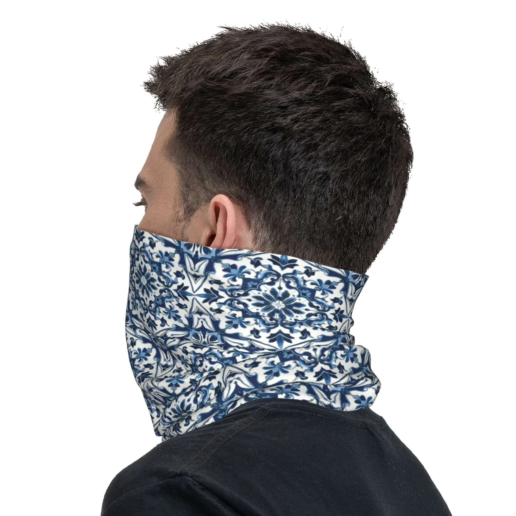Blauw en wit Majolica-patroon Bandana Nekhoes Magische sjaal Multifunctioneel bivakmuts Wandelen Vissen Unisex Volwassen Ademend