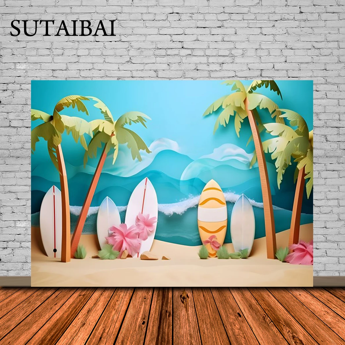 

Summer Beach Tour Car Backdrop Surfboard Van Palm Trees Holiday Seaside Photographic Background Baby Portrait Photozone