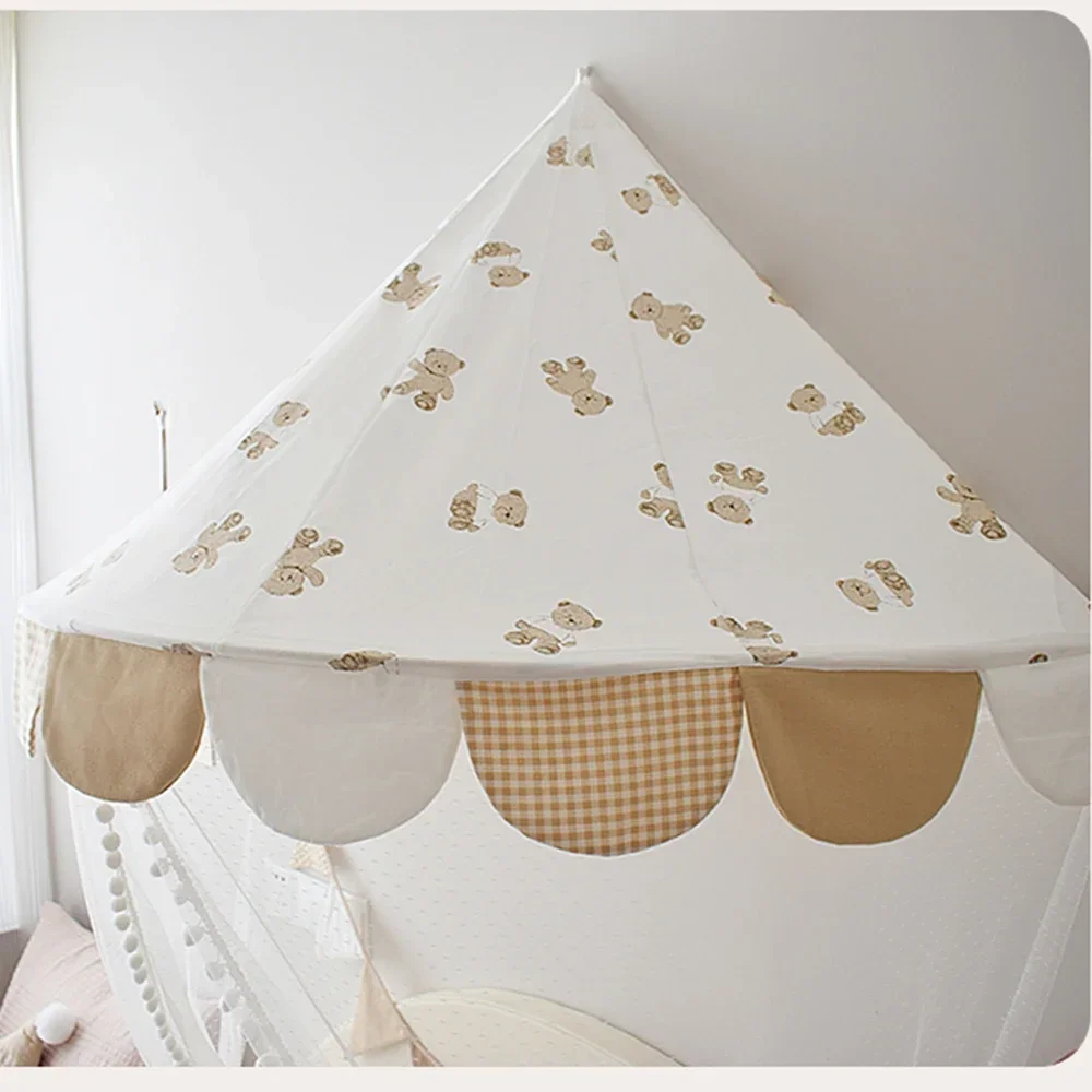 Cute Bear Rose Print Kids Play Tent Nordic Style Baby Bed Tent Canopy Crib Netting Portable Play House For Children Room Decor