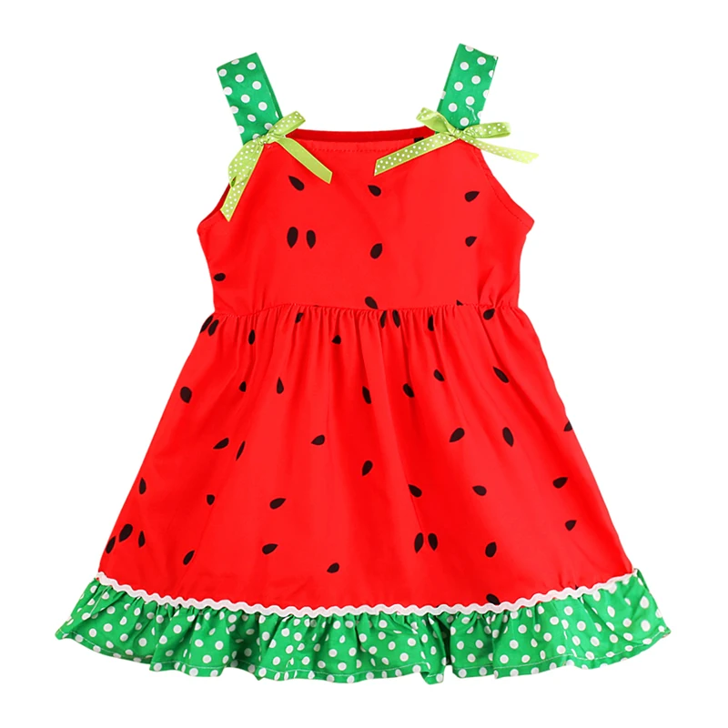 Girls Children European and American Summer Sleeveless Tank Top Watermelon Fruit Pattern Dress Bowknot Children\'s Skirt