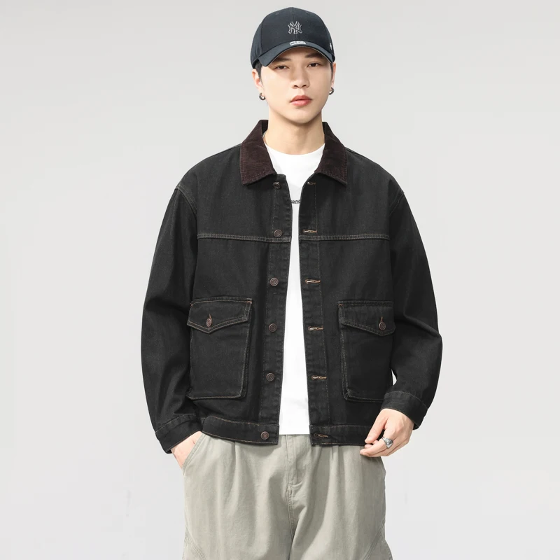 

Man Cityboy Coat Outerwear American Streetwear Retro Denim Jacket Men Fashion Loose Casual Vintage Jeans Cargo Jacket