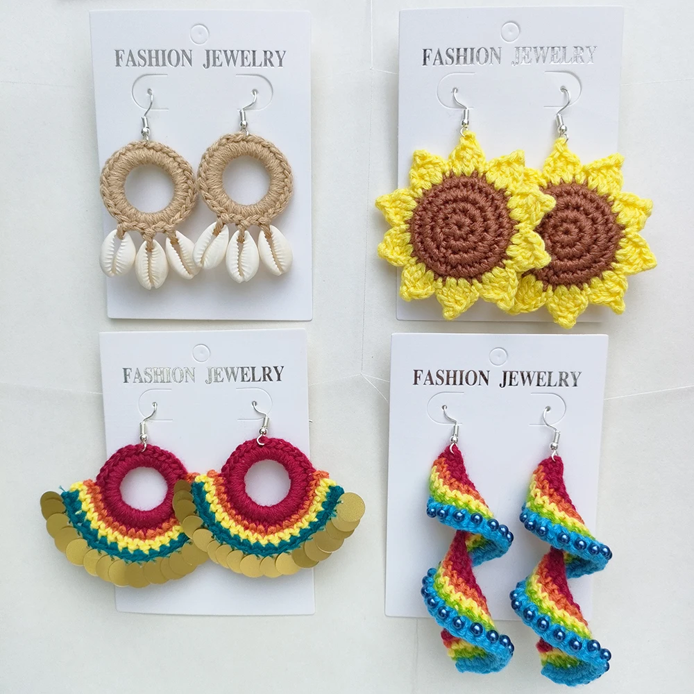 Original New Fashion Boho Beach Shell Crochet Earrings Large Circle Shell Tassel Dangle Drop Earring For Women