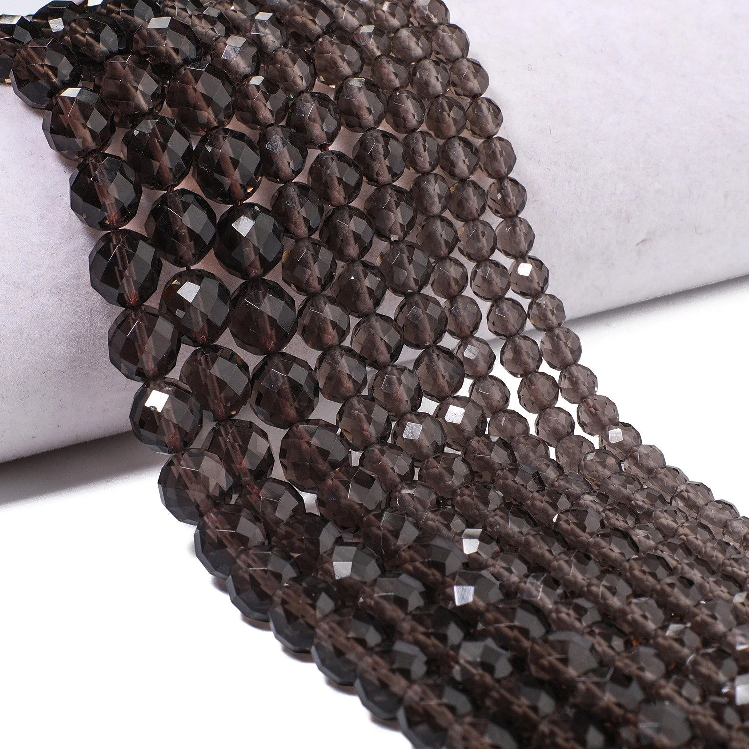 5.5-10mm AA+ Faceted Smoky Quartz Natural Stone Beads Round Spacer Beads for Jewelry Making DIY Charms Bracelet Accessories 15''