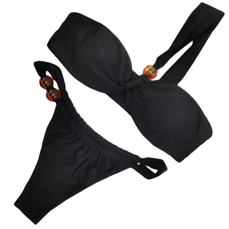 2025 New Styles Women  One Shoulder Low Waisted Bikini Swimsuit Sexy Beads Women Bikini Sets Swimwear Women Two Pieces Bikini