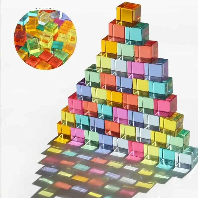 20pcs High Transparent Cubes Acrylic Stacking Blocks Montessori Sensory Toys Open Ended Play Translucent Rectangle Cubes