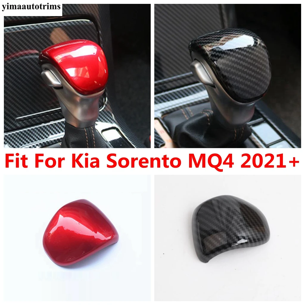 

Car Gear Lever Head Shift Knob Decor Cover Trim For Kia Sorento MQ4 2021 2022 2023 ABS Carbon Fiber / Red Interior Accessories