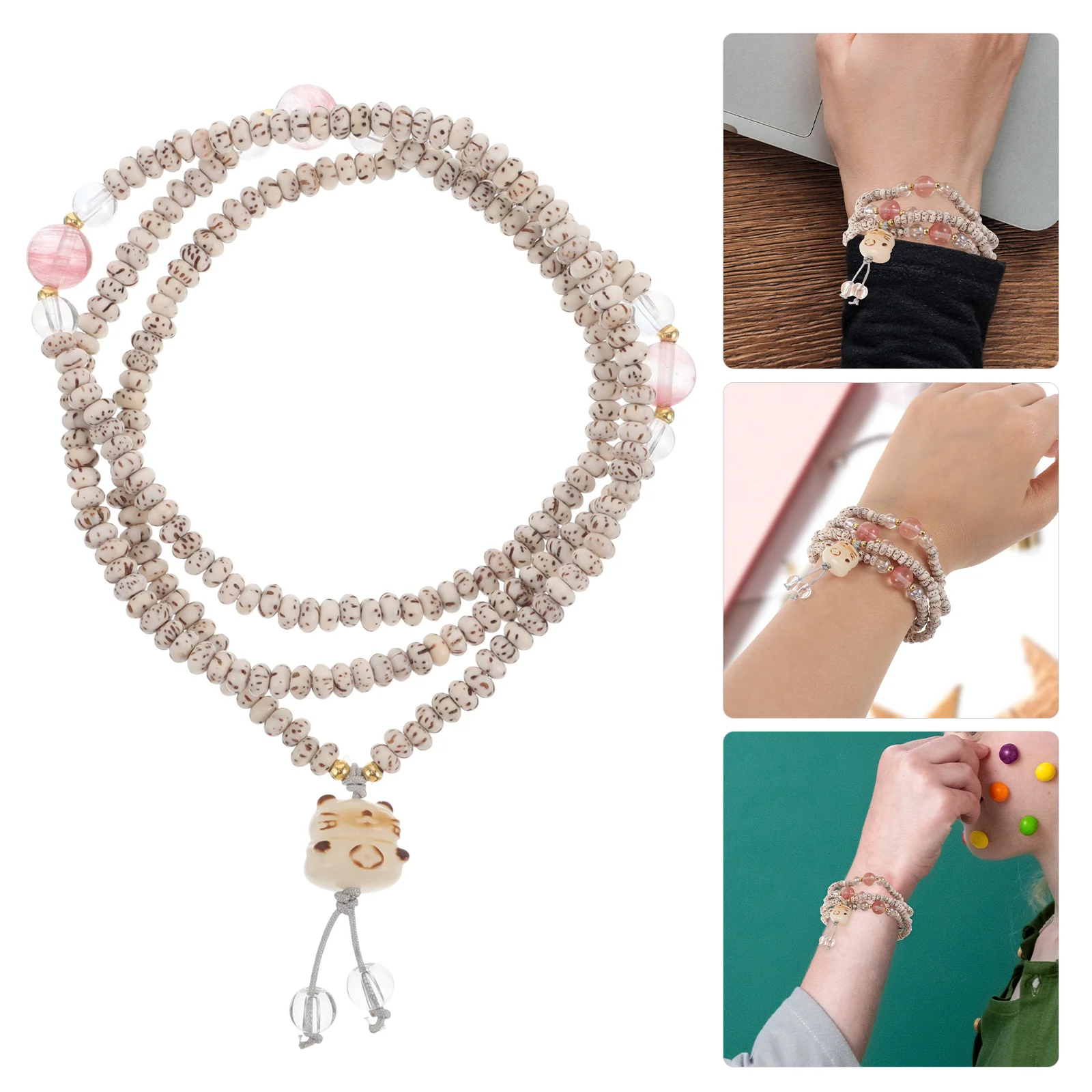 

Round Bead Bracelet Cat Beads Wooden Ethnic Handcrafted Natural Japanese Beads Prayer Meditation Spiritual Long Necklace Men