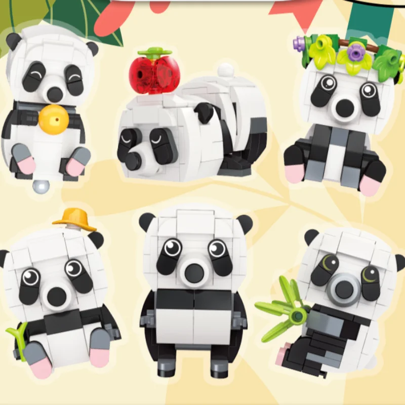 JIE STAR DIY Building Blocks Set Small Particle Six Panda Toy Assembly Kit for Adults And Kids
