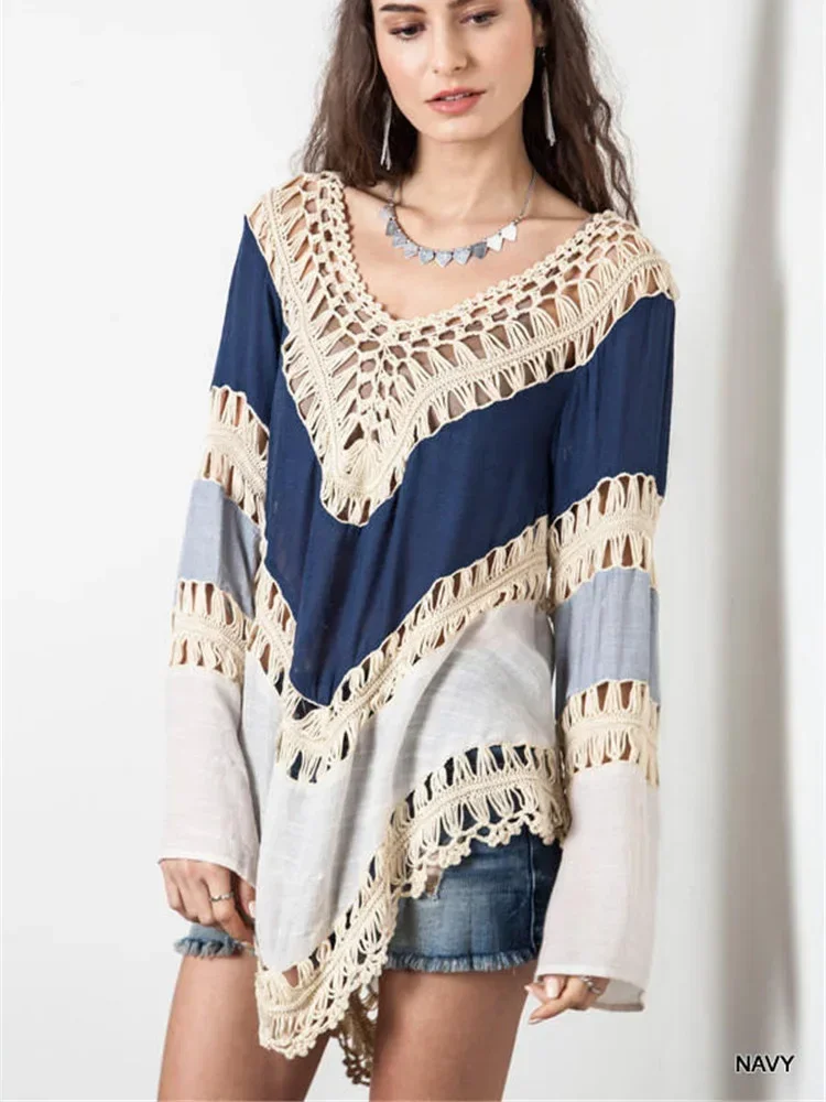 OIINAA ビーチカバーアップ女性ビキニカバーアップスプライス中空アウトボタン半袖夏 2025 ビーチファッション休暇ビーチウェア