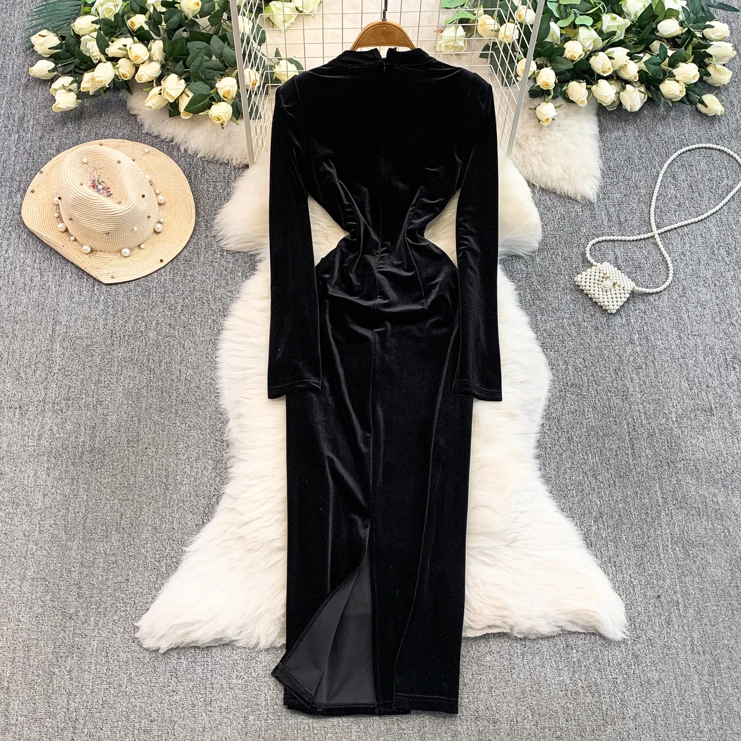 Chique vintage velours jurk met vierkante hals Elegante Fee Koreaanse mode zonnejurk herfst dameskleding