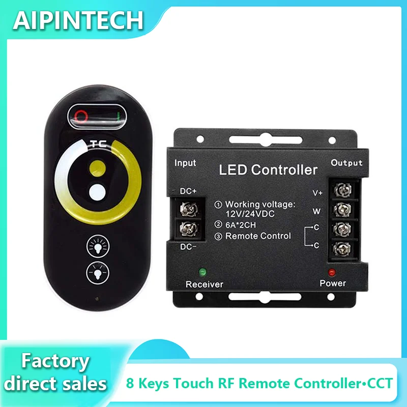 

DC12-24V LED Strip light RF Touch Remote Controller Dimmer For CCT Tape Light Adjust Brightness.