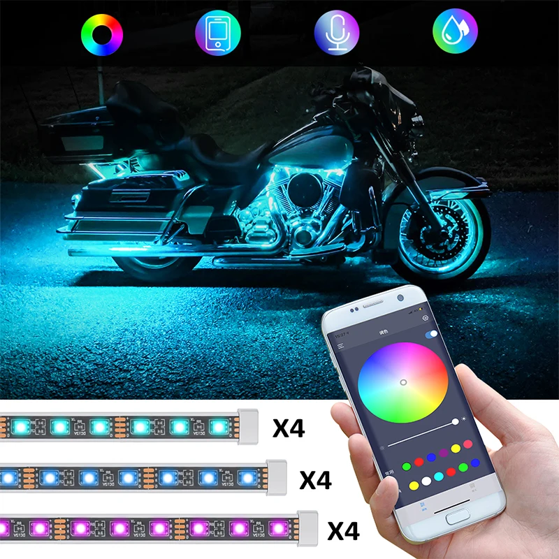 Motorcycle LED Light Strip Decoration Accesorios Para Moto Car Ambient Lamp Flexible SMD 5050 APP Music Control RGB Atmosphere