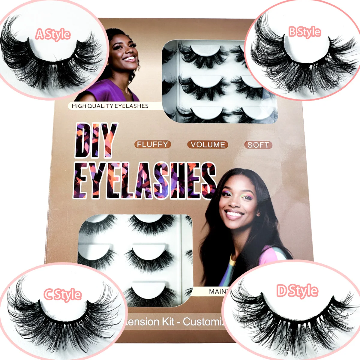 Mix 16 Pairs False Eyelash Volumized Curl 16- 23mm 8DFluffy Slim False Eyelashes For Daily Party Halloween Cat Eye Wispy Lashes