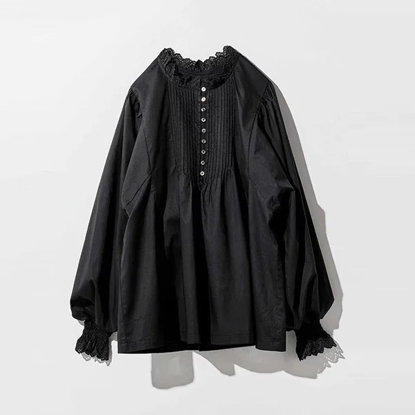 2025 여름 여성을위한 새로운 주름 예술적 긴팔 셔츠 탑