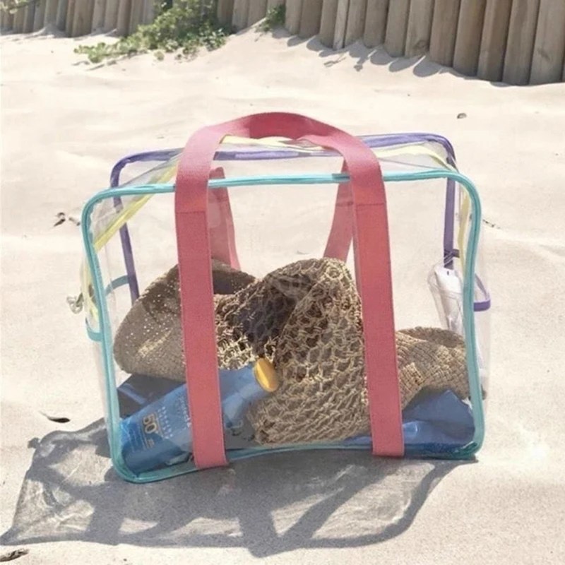 Borsa a tracolla per borsa da spiaggia trasparente per acqua da nuoto in Pvc di grande capacità Color crema