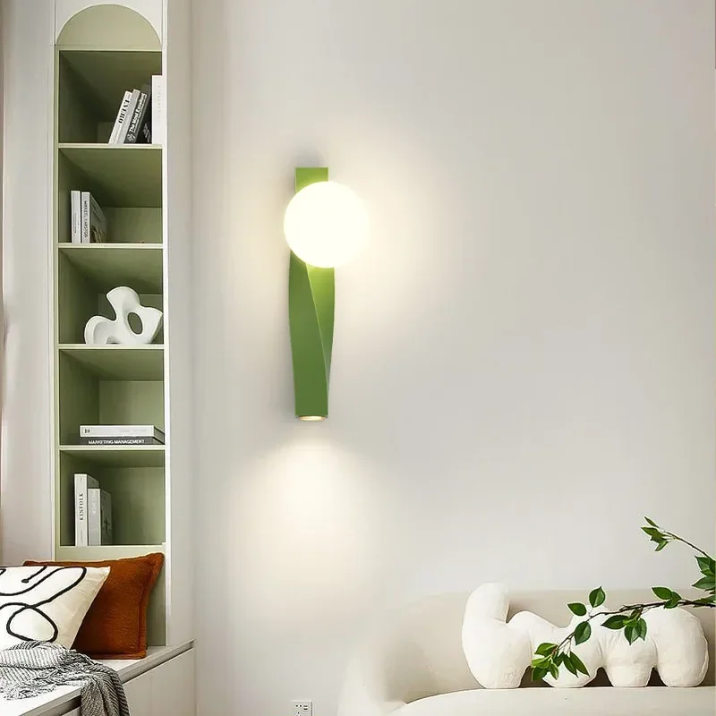 

Rotational Moulding LED Wall Lamp Red White Green Aluminium White Glass Lighting Sconce For Foyer Bedroom Stairs Aisle