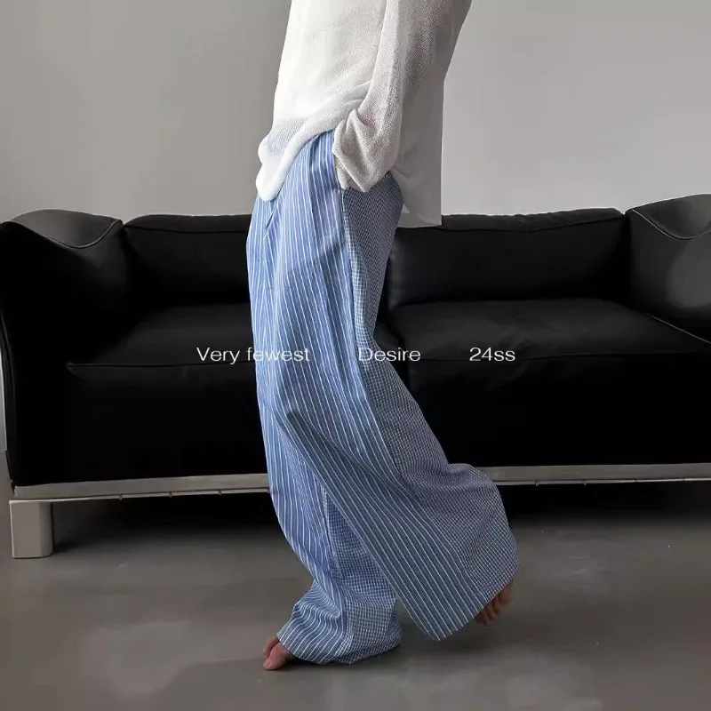 Koppelsbroeken Amerikaanse blauwe strepen Patchwork Geruite broek met wijde pijpen Huiskleding Bovenkleding Huidvriendelijk Veelzijdig Los