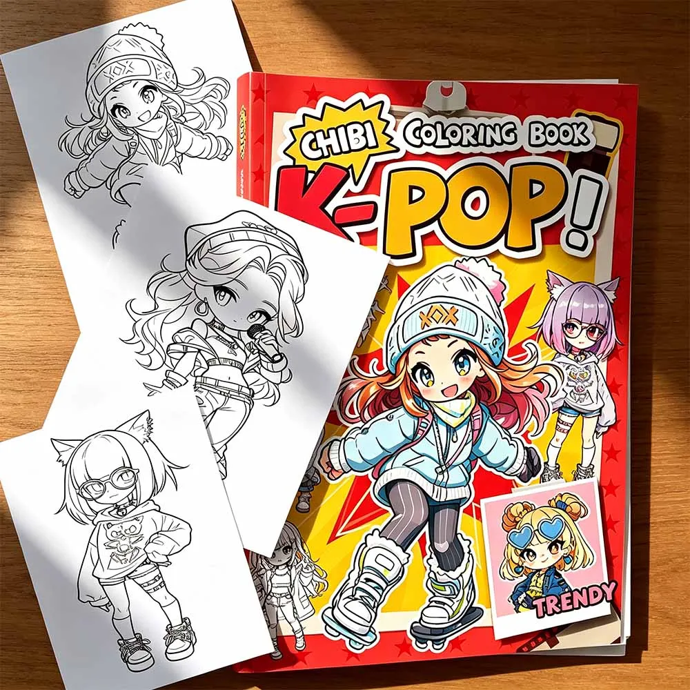K-Pop Style Coloring Book for Kids – Original Idol Fashion Line Drawings, Creative Sketch Pages, Birthday Christmas Gift