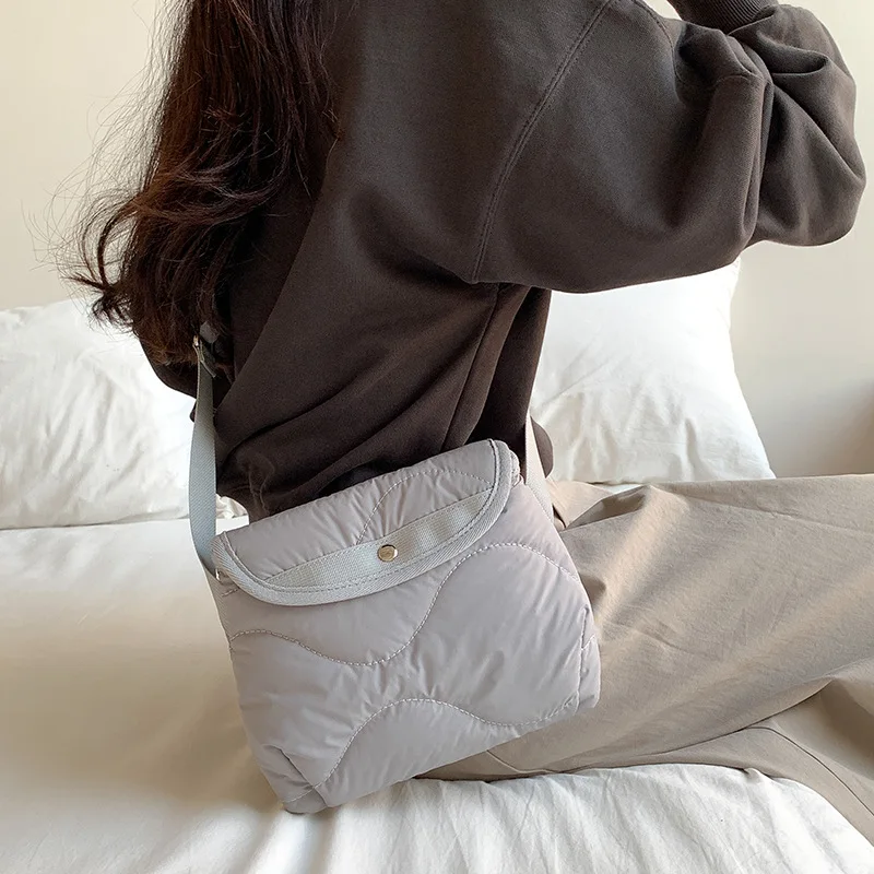 New Shoulder Bags for Women Mini Small Square Korean Style Nylon Winter Crossbody Bag Solid Color Simple Purses and Handbags New